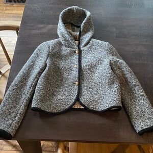 ba&sh Gray Tweed Hooded Jacket with Gold Button